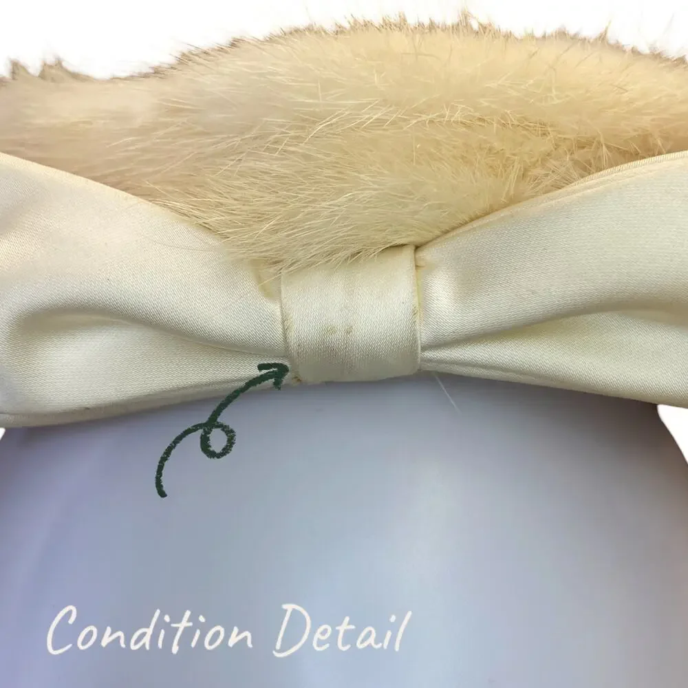 1950s Franklin Simon Rabbit Fur Fascinator | Vintage Ivory Cocktail Hat - Picture 7 of 7